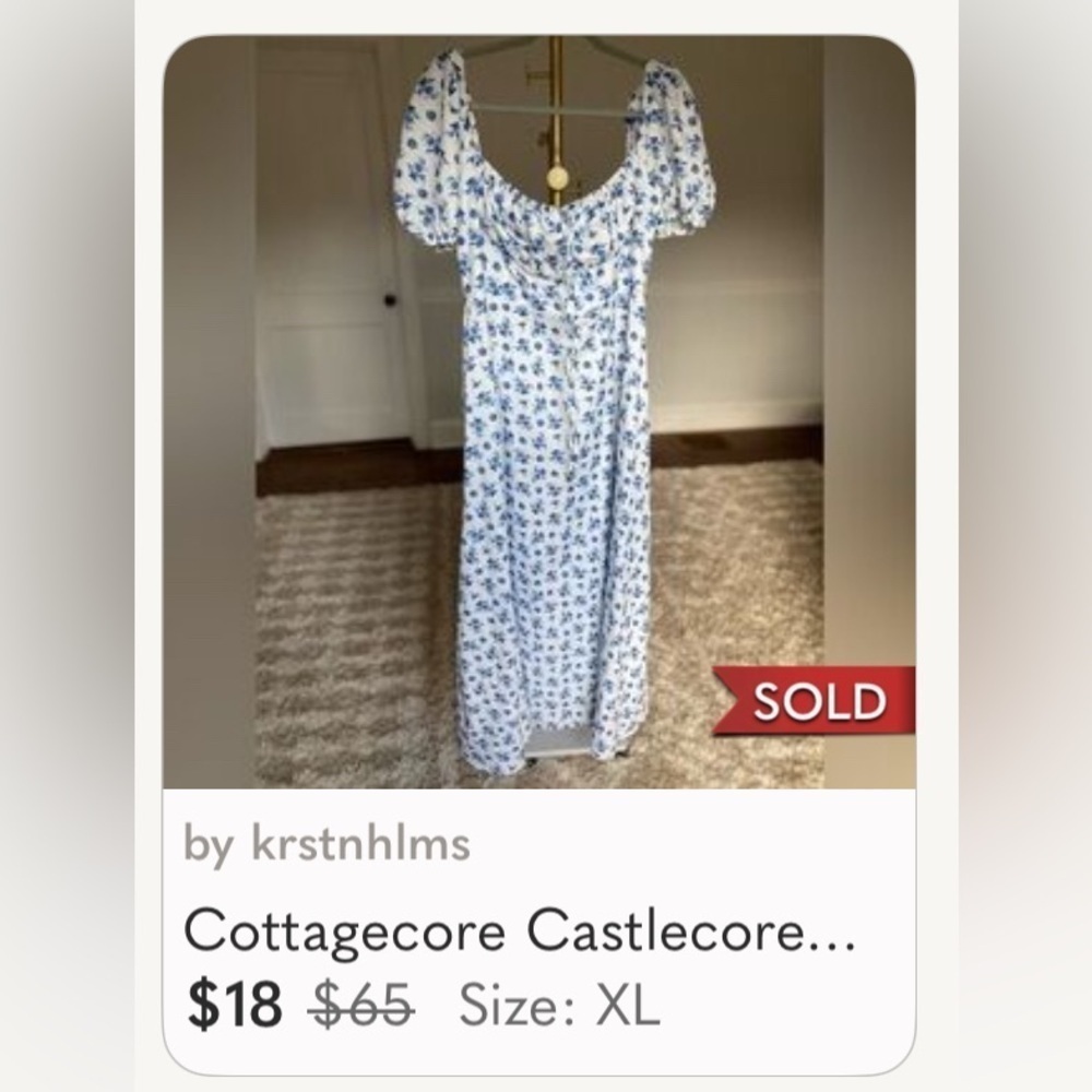 Green Floral Cottagecore Spring Dress Size Large - Picture 13 of 14